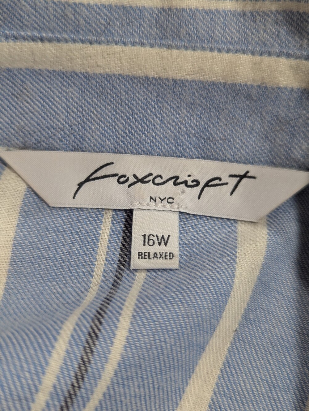 Foxcroft Blue Stripe With Horizontal Stripe On Low Back Cotton Shirt Sz 16W - Picture 3 of 13